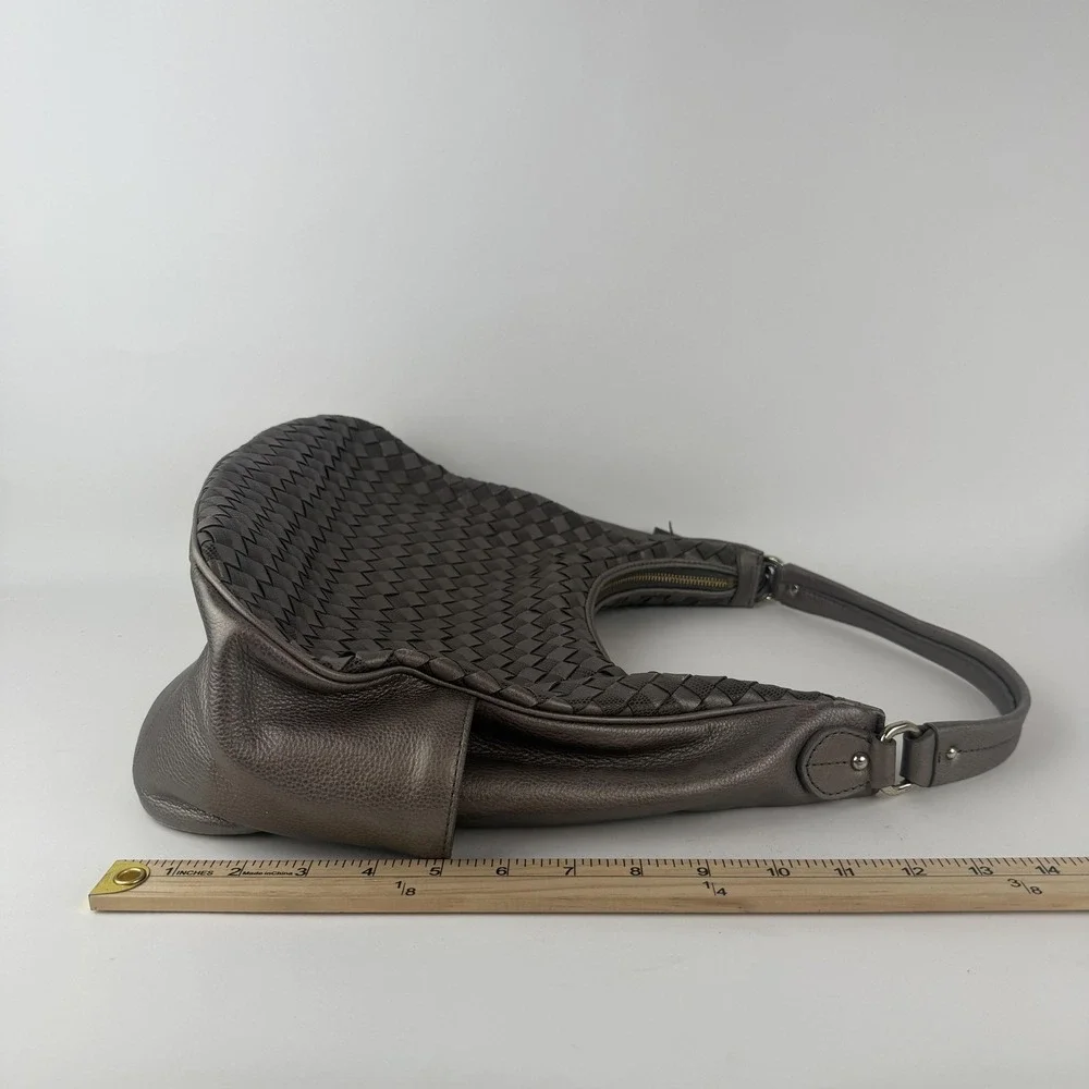 Cole Haan Hobo Bag Womens Gray Leather‎ Nora Weave Shoulder Purse Tassel B43416